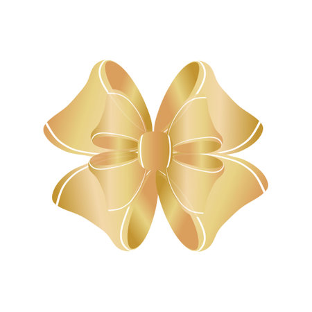 Gold bow and ribbon on gift box. Beautiful packaging for a gift and your design.のイラスト素材