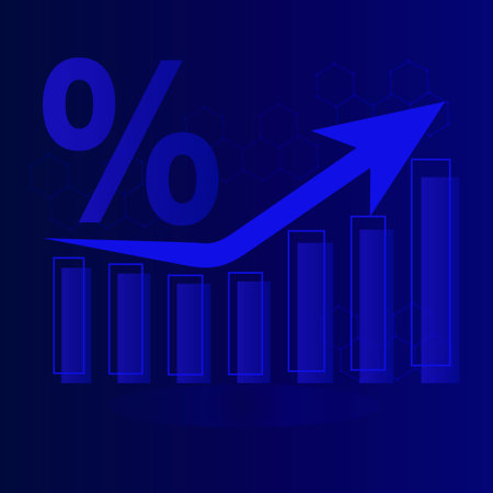 Futuristic blue, technology background with arrow, diagram. Big data and business growth, interest, currency stocks and investment economics. vector illustrationのイラスト素材