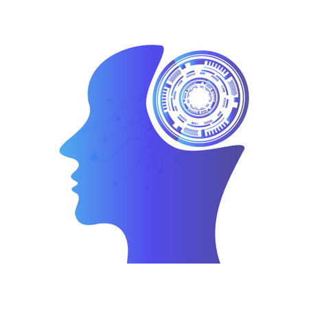 Modern background metaphor of artificial intelligence, modern technologies, robots, man with...