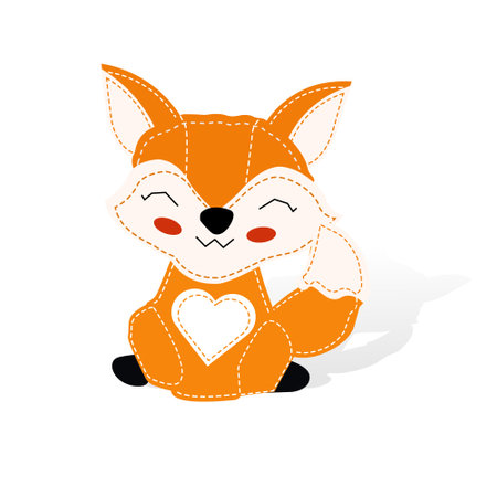 Fox in the style of a child's toy, handmade, machine stitched.のイラスト素材