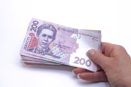 Ukrainian money isolated on white backgroundの写真素材