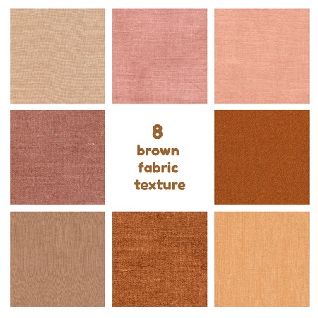 Brown fabric texture. Set of 8 natural textures isolated over white.の写真素材