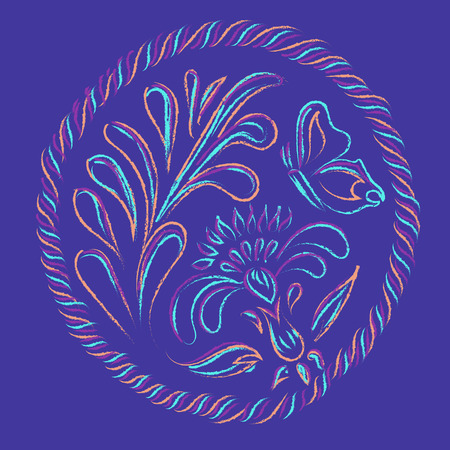 Floral decorative illustration. Hand drawn ornament.のイラスト素材