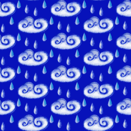 Watercolor vector seamless pattern. Watercolor painted rainy clouds with raindrops. Seamless pattern can be used for wallpaper, pattern fills, web page background, surface textures.のイラスト素材
