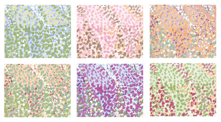 Handmade watercolor painting illustration. 6 set of camouflage vector backgroud. Dotted technique. Pointillism.のイラスト素材