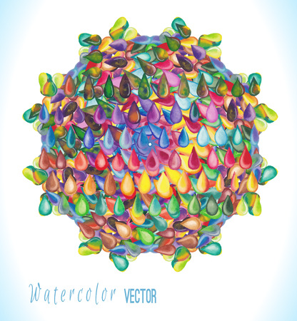 Vector watercolor circle with colorful rainbow drops. Watercolor paint drops isolated on white background.のイラスト素材