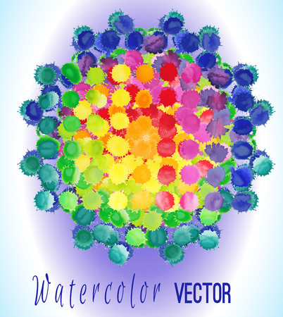 Vector watercolor circle with colorful rainbow blobs. Watercolor paint drops, splashes isolated on white backgroundのイラスト素材