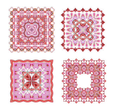 Set of four hand drawn ethnic square ornamentsの写真素材