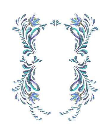 Floral frame. Blue flowers in folkloric style. Vector illustrations. Hand drawn illustration.のイラスト素材
