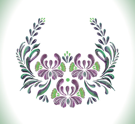Floral frame.Violet flowers in folkloric style. Vector illustrations. Hand drawn illustration.のイラスト素材