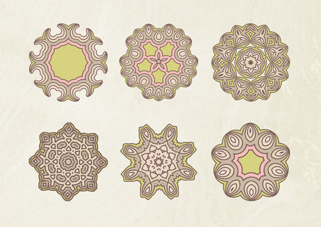 Mandala set. Round ornament pattern collection. Hand drawn vector circle background.のイラスト素材