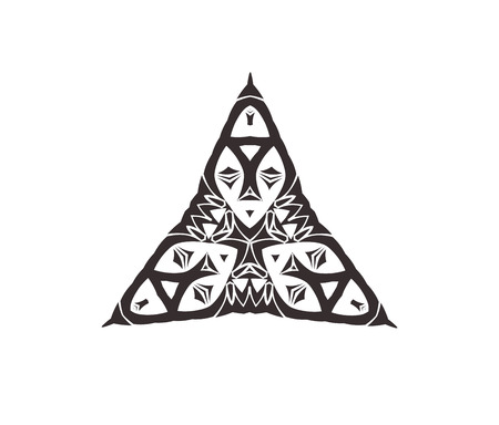 Logo with African mask. Aboriginal symbol. Vector triangular ornament. Icon with tribal African maskのイラスト素材