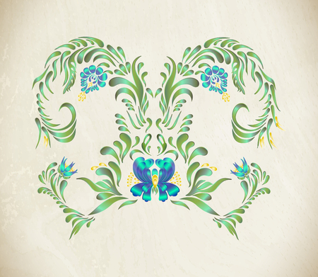 Hand drawn illustration in folk style. Beautiful vector border with flowers in vintage style. Floral ornament. Ukrainian folk art. Petrykivkaのイラスト素材