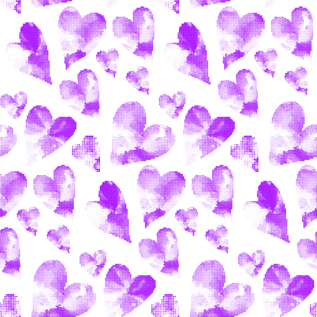 Violet hearts made from many round dots. Seamless Valentine's Day pattern. Seamless heart background...