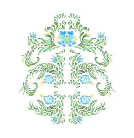 illustration in folk style. border with flowers in vintage style. Floral ornament. Ukrainian folk art. Petrykivkaのイラスト素材