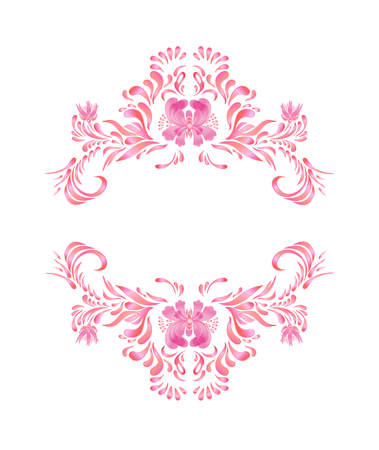 Round frame with pink flowers on white background in pastel pink colors. Floral greeting card. illustration of a floral borderのイラスト素材