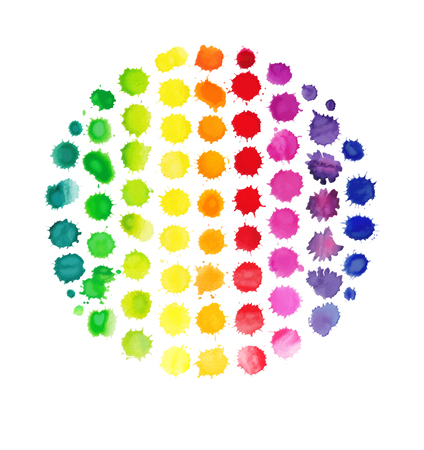 Colorful watercolor splashes isolated on white backgroundの写真素材