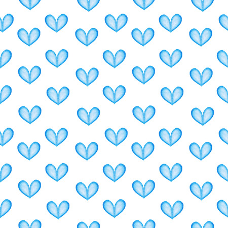 Seamless texture with blue watercolor hearts. Seamless hearts background. Happy Valentine's Day.の写真素材