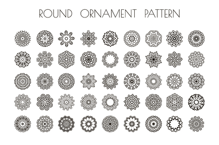 Round ornament pattern. Set of ornament round mandalas.のイラスト素材