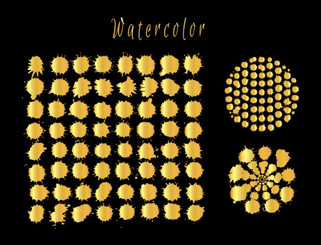 Watercolor splashes and stain texture. Vector gold illustrationのイラスト素材