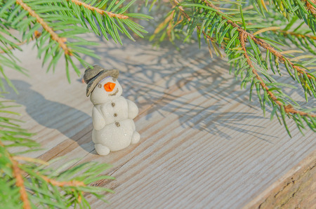 Handmade snowman, made of salt dough baked in oven and painted manually. Odd job from salted doughの写真素材