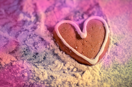 Heart haped cookies on a festive backgroundの写真素材