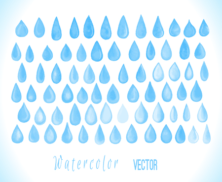 Set of abstract hand drawn watercolor drops isolated on white background.  Vector art  illustrationのイラスト素材