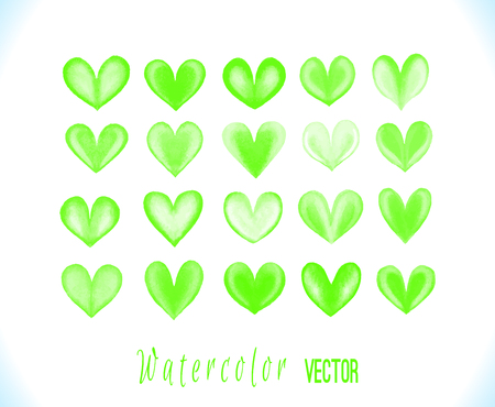 Watercolor  green hearts  isolated on white background. Vector illustration.  Elements for your design.のイラスト素材