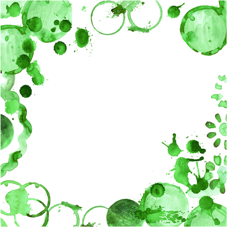 Green tea cup marks. Watercolor vector background  illustration with round  green stainsのイラスト素材