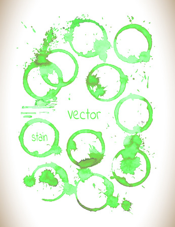 Green tea cup marks. Watercolor vector background  illustration with round  green stainsのイラスト素材