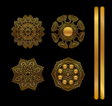 Gold circular ornament on black backgroundのイラスト素材