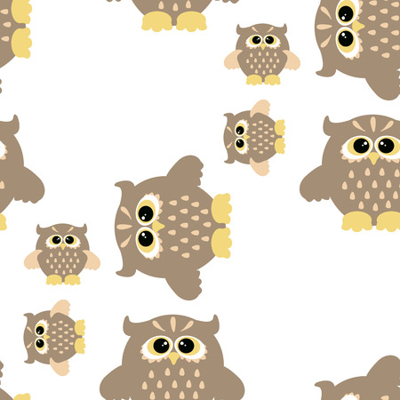 Seamless pattern with  owl on white background. Cute flat owls seamless ornamentのイラスト素材