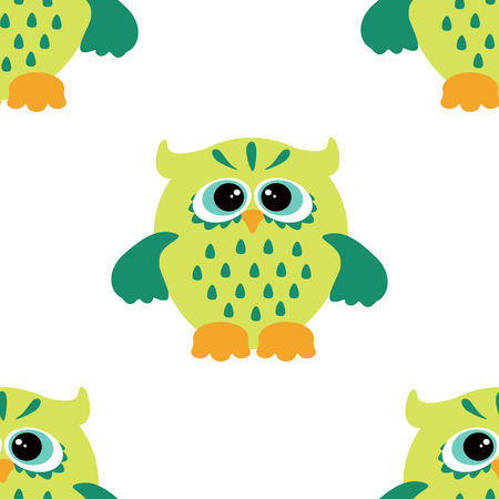 Seamless vector pattern with cute colorful owls. Childish seamless pattern with owlsのイラスト素材