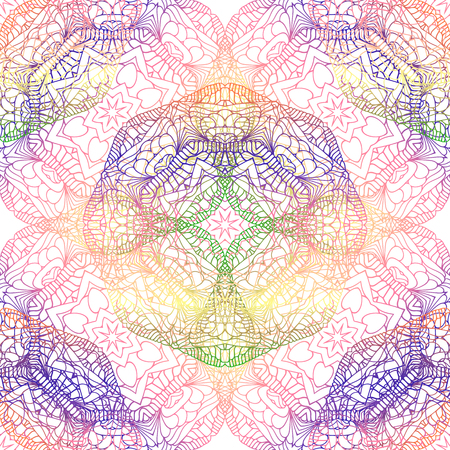 Seamless pattern with round ornament. Vector illustration background. Seamless multicolor pattern with oriental mandalasのイラスト素材