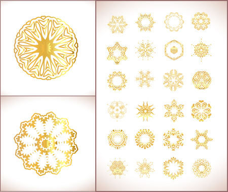 Gold mandala set. Traditional golden decor on white background.Oriental vector gold pattern. Vector illustration.のイラスト素材