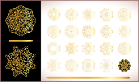 Gold mandala set. Traditional golden decor on white background.Oriental vector gold pattern. Vector illustration.のイラスト素材
