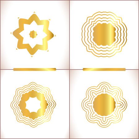 Ornamental lace pattern for wedding invitations and greeting cards. Vintage gold round pattern set.のイラスト素材