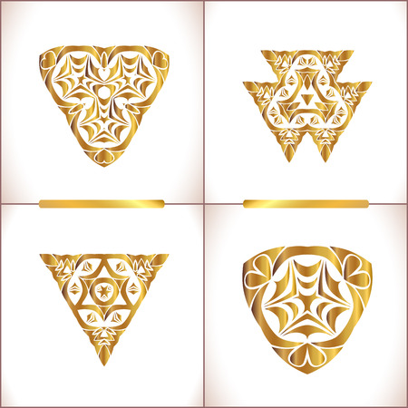 Ornamental lace pattern for wedding invitations and greeting cards. Vintage gold round pattern set.のイラスト素材