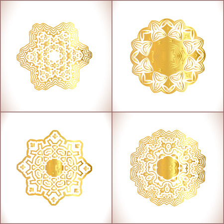 Ornamental lace pattern for wedding invitations and greeting cards. Vintage gold round pattern set.のイラスト素材