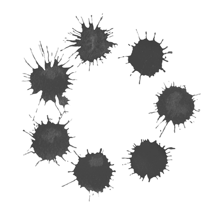 Pastel retro circle isolated on a white background. Black ink splashes in circle. Grunge background shapes. Black color watercolor wheel.の写真素材