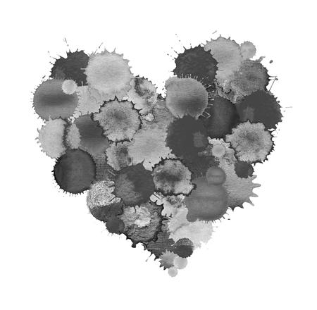 Heart shape splash. Heart splatter painted.  black heart with splashes.の写真素材