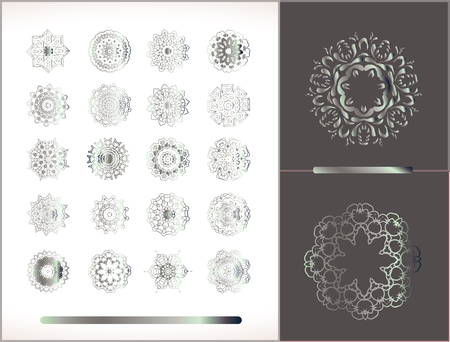 Mandala silver round ornament pattern. Vector abstract background. Silver metallic Islamic round pattern.のイラスト素材