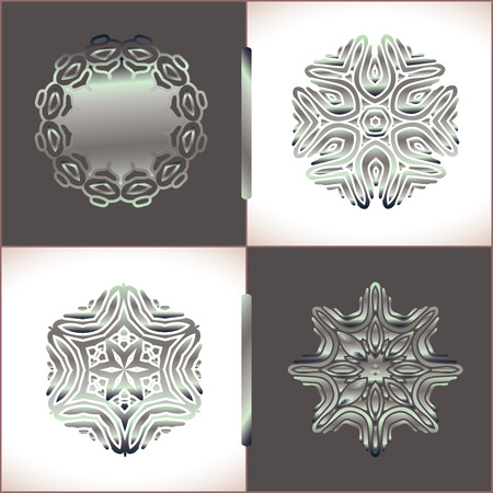 Mandala silver round ornament pattern. Vector abstract background. Silver metallic Islamic round pattern.のイラスト素材