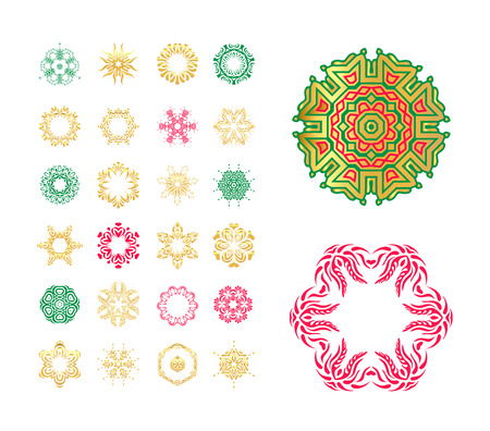 Snowflake vector symbols  set. Collection of winter snowflakes 
isolated on background. Christmas card template with snowflakes.のイラスト素材