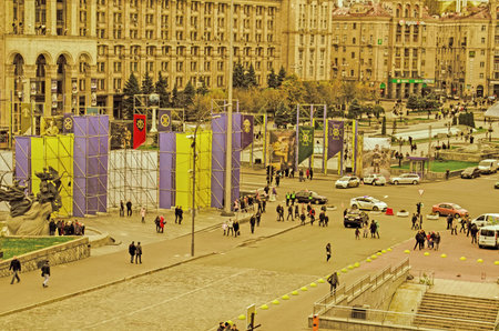 KIEV, UKRAINE - OCTOBER 29, 2017: Maidan Nezalezhnosti or Independence Square in Kiev. Unrecognized...