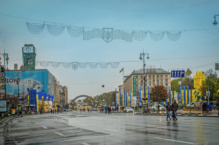 KIEV, UKRAINE - OCTOBER 29, 2017: Khreshchatyk is the main street of Kiev.のeditorial素材