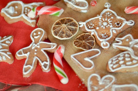 Christmas gingerbread, spices and decorations with fir tree branches. Merry Christmas and  happy...