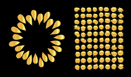 Golden vector paint splats set. Gold grunge elements. Golden inky blot setのイラスト素材
