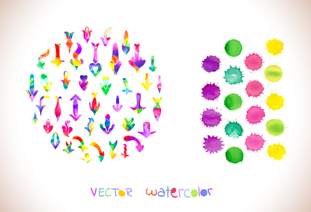Colorful watercolor vector arrows. Vector design elements isolated on white backgroundのイラスト素材