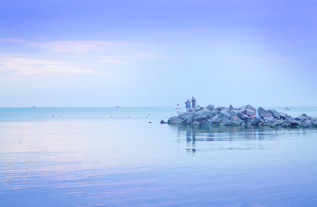 Beautiful blue sky and blue ocean. Water of ocean. Tropical beach with  sky.の写真素材